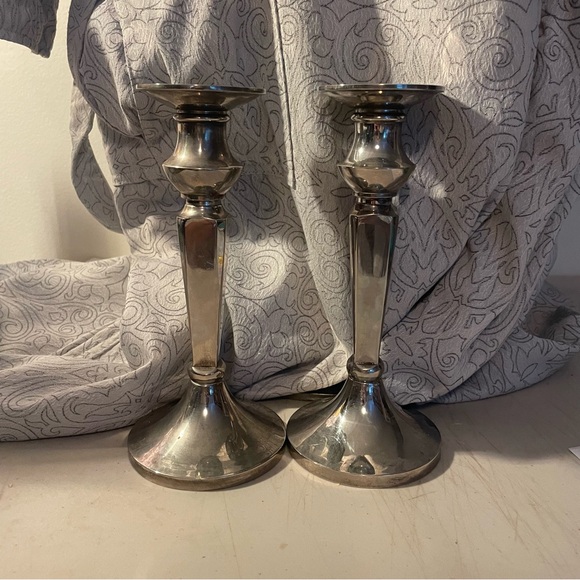 Pottery Barn 8” tall Elegant Silver Candlestick Holders (pair)
 base width 4” - Picture 1 of 3